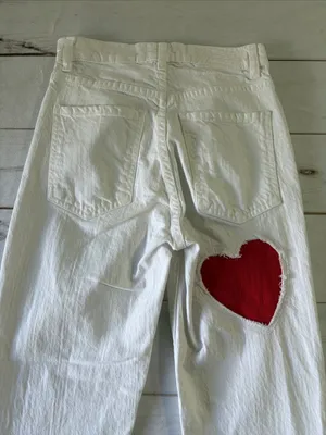 REVICE White Straight-Leg Jeans with Red Heart Patch thumbnail 11