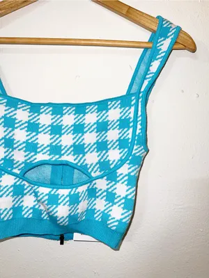 Lovers + Friends Marva Seafoam Knit Full Zip Back Crewneck Sweater Crop Tank thumbnail 2