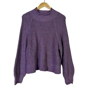American Eagle Mock Neck Waffle Knit Raglan Sweater Purple Cozy Casual Size L thumbnail 2