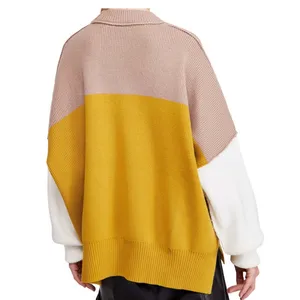 Free People Easy Street Tunic Sweater Womens‎ Small Oversized Colorblock Mustard thumbnail 7