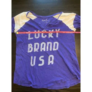 Y2K Lucky Brand Shirt Womens XS‎ Colorblock Purple Sporty 3/4 Sleeve READ thumbnail 7