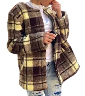 Plaid Snap Button Sherpa Teddy Jacket/ Coat thumbnail 1