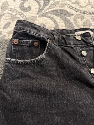 ZARA Black Jean Shorts Distressed Button Fly  thumbnail 2
