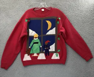 Vintage Knit Christmas Sweater Holiday Ugly‎ Retro 90s Cottagecore Women's Large thumbnail 1
