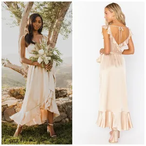 Show Me Your Mumu Samantha Ruffle Wrap Satin Midi Dress Champagne Small‎ thumbnail 2