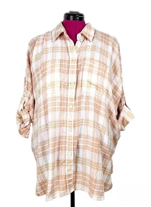American Eagle Linen Blend Oversized Plaid Shirt thumbnail 1