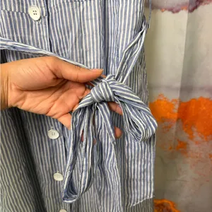 Cloth & Stone Blue Striped Button-Down Midi Dress Size: XS thumbnail 3