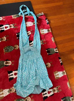 American Eagle XS Blue Floral Halter Neck Mini Dress thumbnail 3