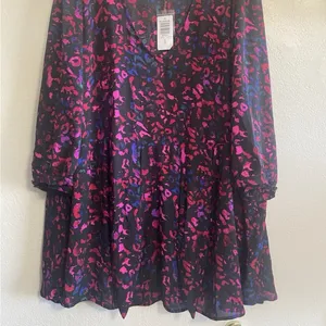 Torrid Peplum Georgette Tie Front Leopard Print Blouse Plus Size 2X Black Pink thumbnail 13