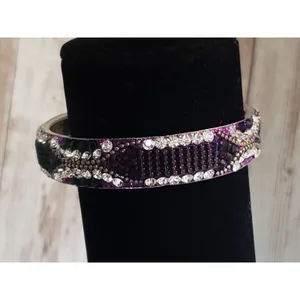 Vintage Bracelet / Bangle Purple & Green Tones with Clear Gems 7" thumbnail 3