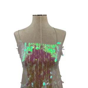 Free People Mermaid‎ Mini Dress Sequin Iridescent Cream White Pink Size 2 thumbnail 4