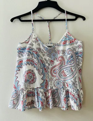 Abercrombie‎ & Fitch Sz XS White Red Paisley Strap Peplum Tank Top thumbnail 1