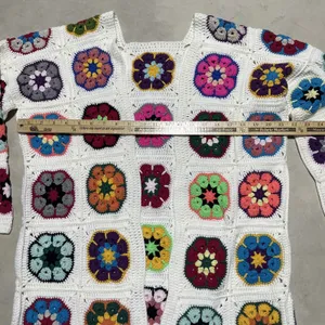 Granny Square Handmade Crochet Cardigan Woolen Knit Colorful Homemade SZ Medium thumbnail 2