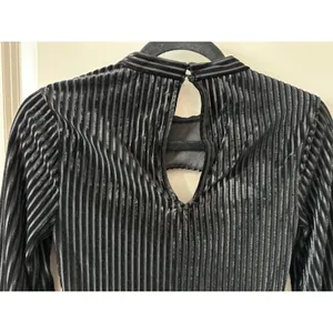 Lulus Black Cat Woman Cutout Padded Velour Striped Going Out Bodysuit Women's Sz thumbnail 4