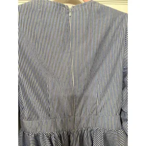 DO+BE Blue/White Boutique Pinstripe Ruffled Sleeve Plunge Top, S thumbnail 8