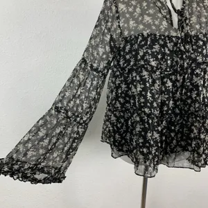 English Factory Blouse Small Black Gray Sheer Boho Long Sleeve Vintage thumbnail 4