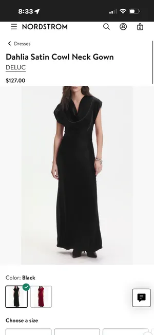 Deluc Dahlia Black Satin Cowl Neck evening Gown Medium thumbnail 2