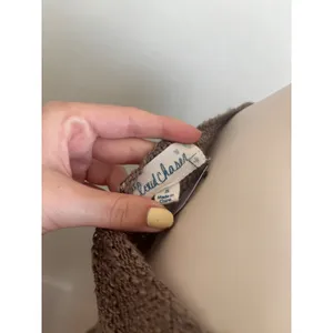 Cloud Chaser Women Taupe‎ Brown Open Pointelle Cable Knit V-Neck Sweater Small thumbnail 3