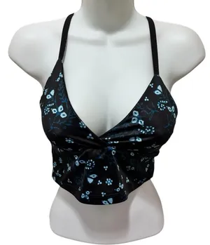 Beyond Yoga Lux Criss-Cross Cropped Yoga Tank Sz M Black Blue Floral Printed thumbnail 5