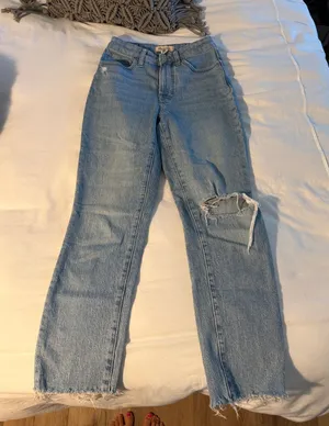 Madewell Light Blue Straight-Leg Distressed Jeans thumbnail 1