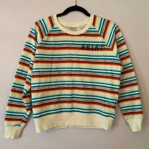 Ariat Real White Red Blue Stripe Western Sweatshirt Pullover Women's size Small thumbnail 1