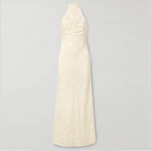 NWOT STAUD Coastal Daisy Ruched Halter Maxi Dress in Yellow thumbnail 2