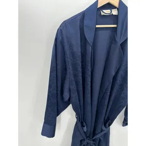 Victoria's Secret Gold Label Navy Blue Jacquard Floral Robe Womens Size Medium M thumbnail 3