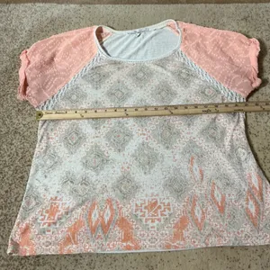 Miss‎ Me Womens L Peach Boho Medallion Print Swiss Dot Short Sleeve Top MT1162S thumbnail 3