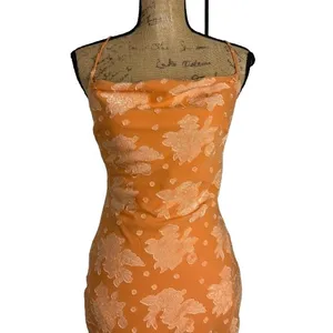 Hello Molly Drinks On Me Midi Dress‎ Orange Floral Jacquard Cowl Neck Size XS thumbnail 2