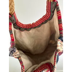 Patchwork Quilt Rope Fabric Shoulder Bag Red thumbnail 3