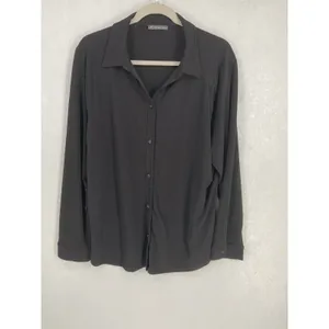 Adrianna Papell Womens Button Down Shirt Black Long Sleeve Stretch XL thumbnail 2