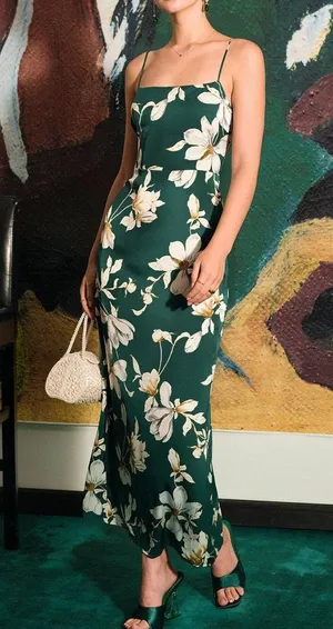 Rihoas Green Floral Slit Maxi Dress thumbnail 1