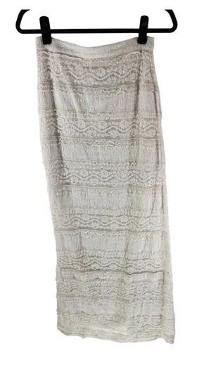 Alice + Olivia Maxi Skirt Lace Overlay Back Slit Ivory 4? thumbnail 1