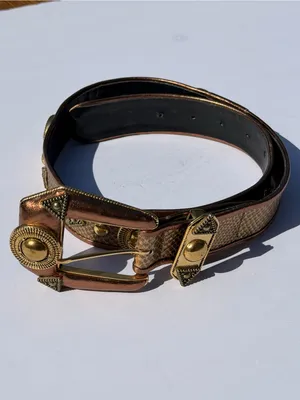 Vintage Western Snakeskin Print Studded Belt Bronze Gold Boho Size M thumbnail 10
