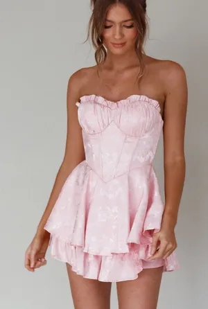 Strapless Pink Ruffle Bustier Romper Size M thumbnail 1
