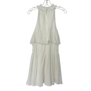 Glam White Halter Drop Waist Dress Sleeveless Ruffle Mini Dress Size Medium thumbnail 2