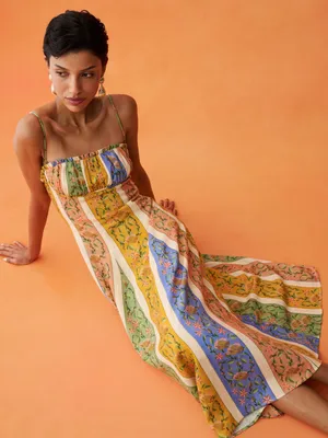 Few Moda Anaya Size 4 Multi Color Yellow Blue Midi Dress thumbnail 6