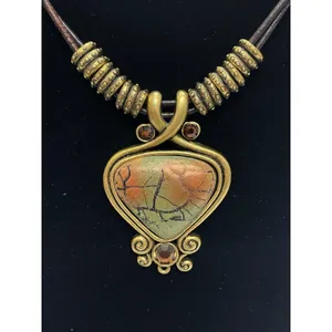 Chico's Double Cord Necklace with Gold Tone Shimmer Rhinestone Pendant thumbnail 2