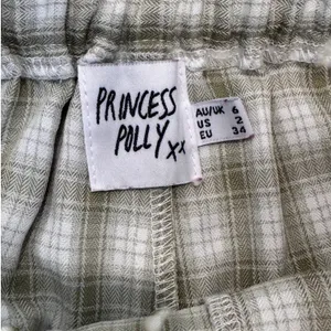 Princess Polly Plaid Wide Leg Pants Sage Green White High Waisted Side Slit Sz 2 thumbnail 6