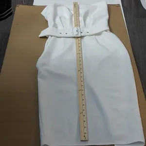 SheIn Boohoo Bandeau Woven Belted Midi Ivory Sheath Dress 6 Party Coquette Girl NEW thumbnail 8