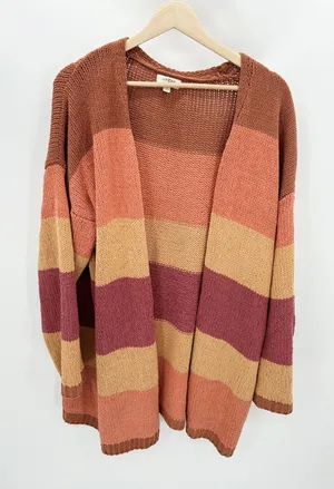Umgee Pink Orange Sunset Stripe Long Sleeve Knit Cardigan Sweater Womens Medium‎ thumbnail 1