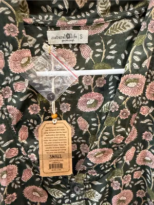 NATURAL LIFE Amelia Cotton Shirt Dress Green Floral Vines Small NWT thumbnail 7
