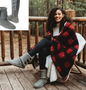 Bearpaw Womens Knit Tall Boots Sheepskin Footbed Fold Down Gray‎ Size 10 thumbnail 1