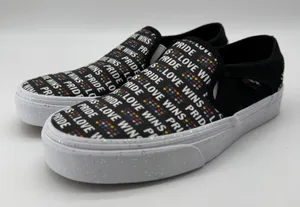 Vans‎ Slip-On Pride Love Wins Women 6.5 Black Rainbow Glitter Sneakers thumbnail 1