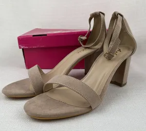 Ankis Women’s Open Toe Ankle Ng Sandal Nude Numeric 8 Suede Chunky Heel New!‎ thumbnail 1