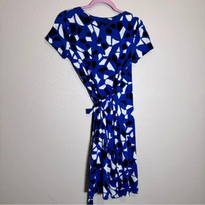 Diane Von Furstenberg Blue Mini Wrap Dress Womens 4 Cotton Silk Geometric Print thumbnail 5