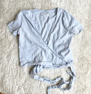 Hollister Light Blue Wrap Short Sleeve Crop Top thumbnail 1