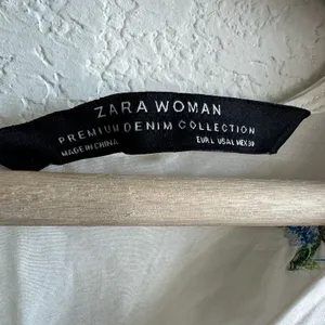 Zara Collection Dress Sz L Cotton Silk Blend Puff Sleeve Floral Embroidered thumbnail 4