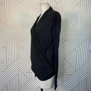 Alice + Olivia Air Top Long‎ Sleeve Blouse Faux Wrap Draped Black Size Small thumbnail 7