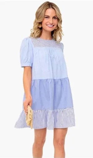 English Factory Light Blue and White Striped Mini Dress Size‎ Medium thumbnail 1